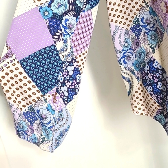 Pleione Multicolor Shades of Blue & Purple Patchwork Blouse, Size Large - Picture 3 of 8